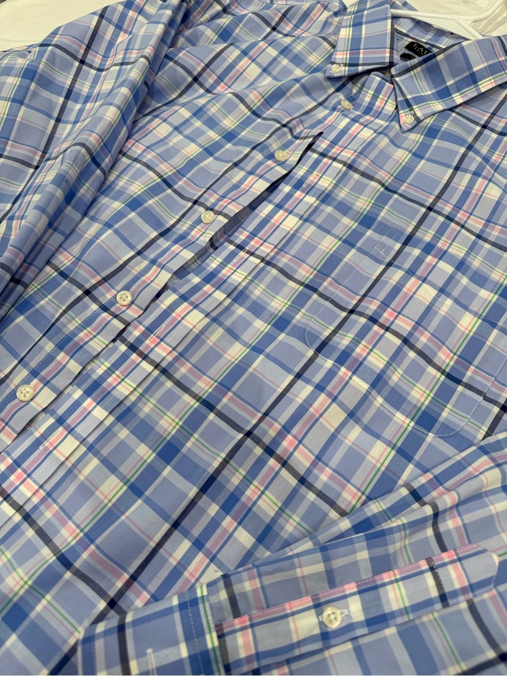 Lauren Ralph Lauren Blue Plaid Button-Down Shirt with Pink & Green Accents